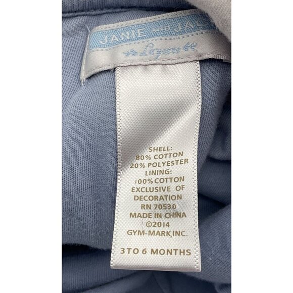 Janie & Jack Layette Blue Velour Long Sleeve Bodysuit 3-6 Mos Buttons Navy Trim - Picture 4 of 6